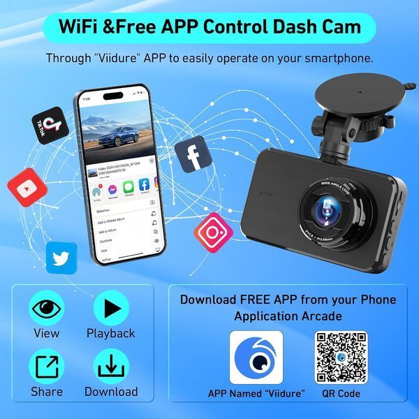 Відеореєстратор з WiFi/керуванням 1080P + задня камера T1419 фото