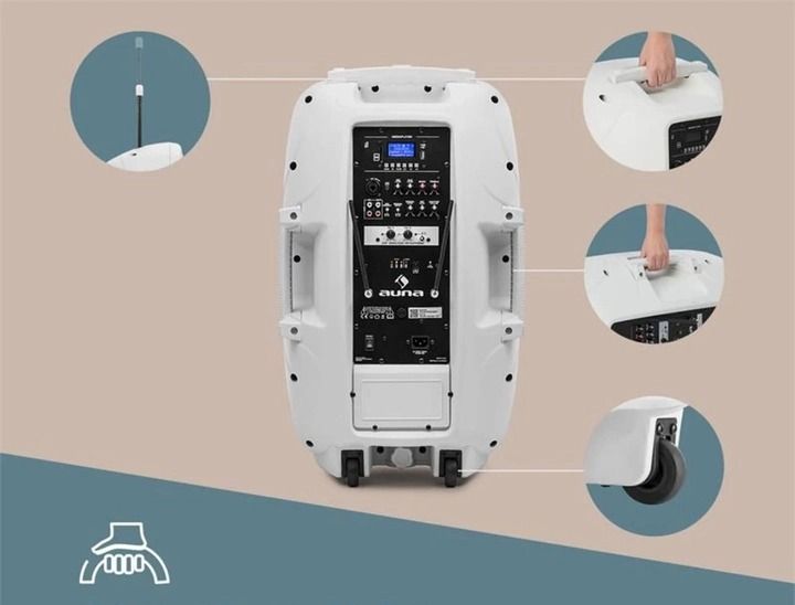 Мобільна акустична система Auna Streetstar 15, 15" (38 см) 2 мікрофони ВВЧ 1000 Вт, біла 10032267 фото
