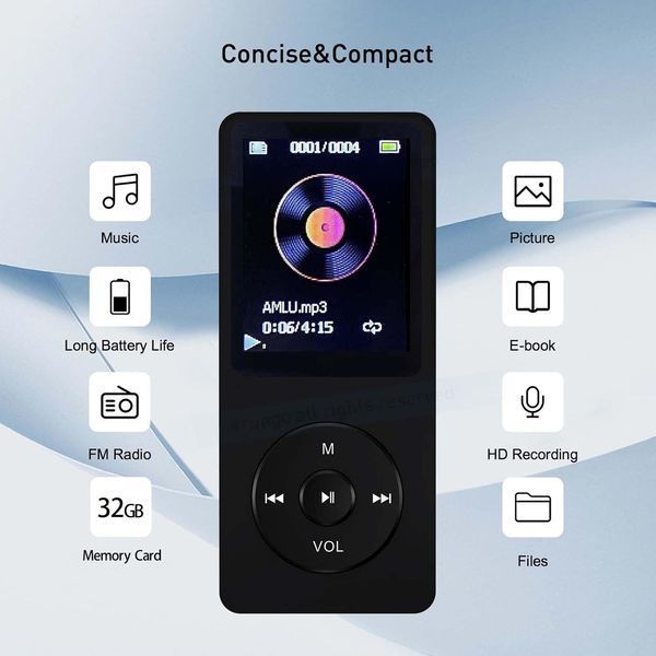 Портативний MP3-плеєр Arungo MP10 з динаміком / SD карта 32 ГБ / навушники T0479 фото
