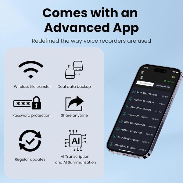 Цифровой диктофон FOCASE REC CR1 64GB с AI-транскрибацией и магнитным креплением M3273 фото
