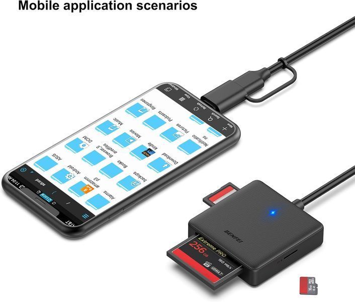 Кардрідер BENFEI 4in1 USB 3.0 та USB-C на SD/Micro SD/MS CF T1174 фото
