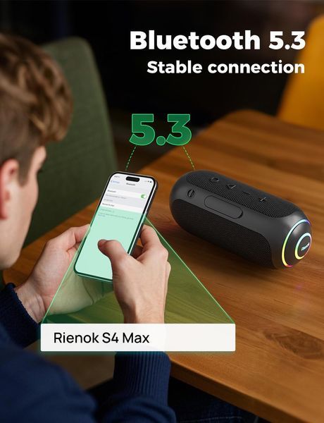 Портативная Bluetooth-колонка RIENOK S4 Max 40W Black (IPX7, 5200mAh, RGB) T1279 фото