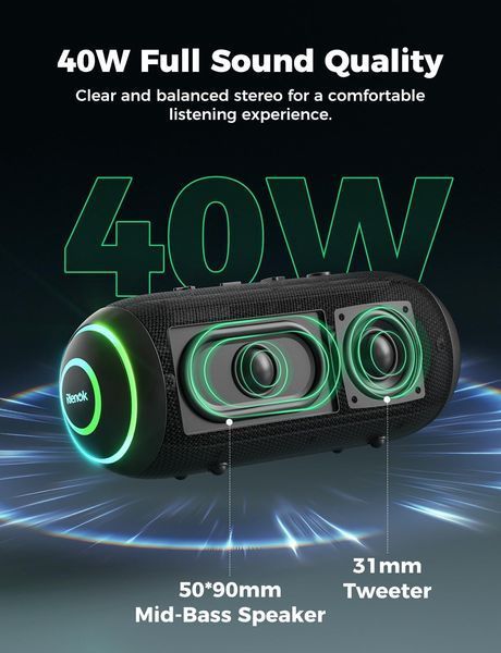 Портативная Bluetooth-колонка RIENOK S4 Max 40W Black (IPX7, 5200mAh, RGB) T1279 фото