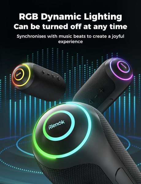 Портативная Bluetooth-колонка RIENOK S4 Max 40W Black (IPX7, 5200mAh, RGB) T1279 фото