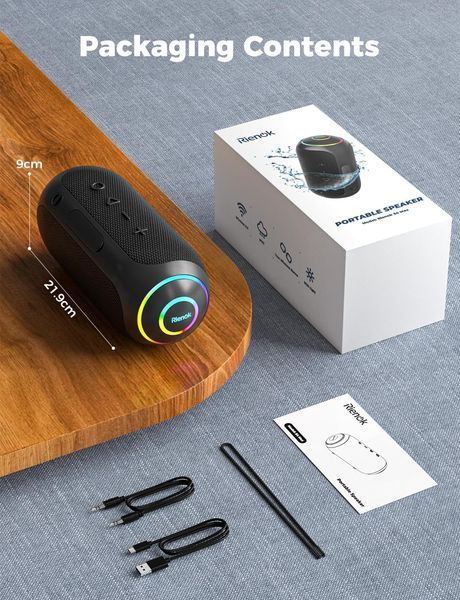 Портативная Bluetooth-колонка RIENOK S4 Max 40W Black (IPX7, 5200mAh, RGB) T1279 фото