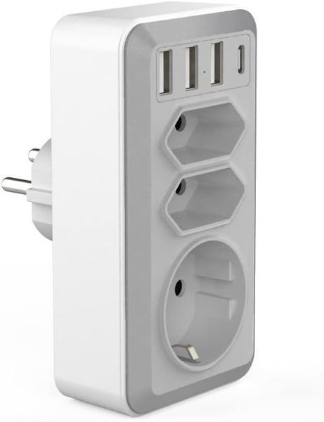 Мережевий адаптер зарядний пристрій (4 USB з 3 AC) T2502 фото