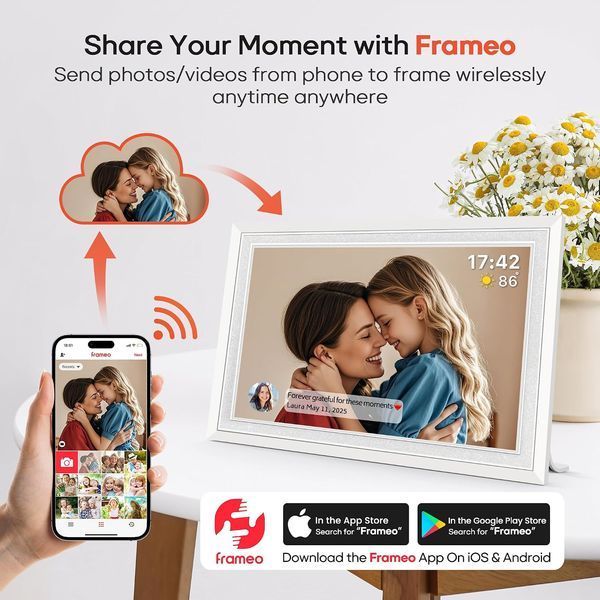 Цифровая фоторамка 10.1 дюйма с Wi-Fi, сенсорным IPS экраном, памятью 32 ГБ и настенным креплением MT3993 фото