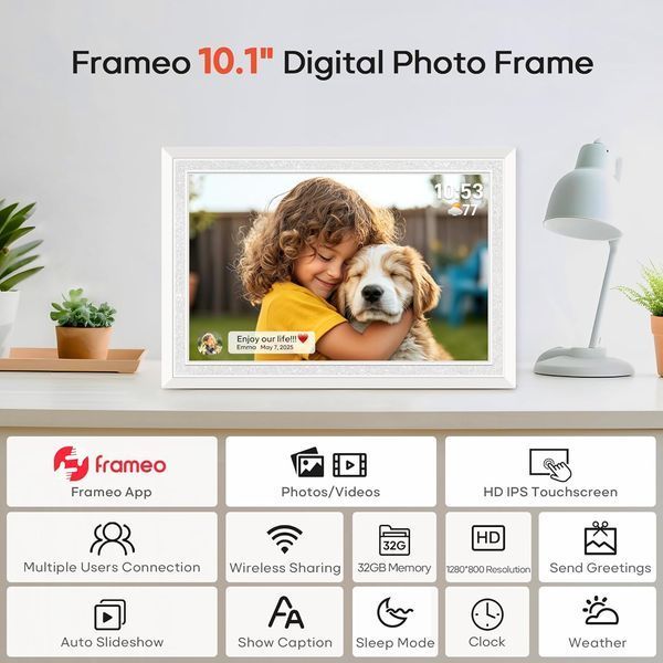 Цифровая фоторамка 10.1 дюйма с Wi-Fi, сенсорным IPS экраном, памятью 32 ГБ и настенным креплением MT3993 фото