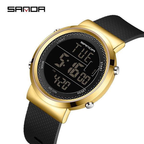 Жіночий електронний годинник SANDA Couple Cool водонепронекний чорний/золотий 1004 фото
