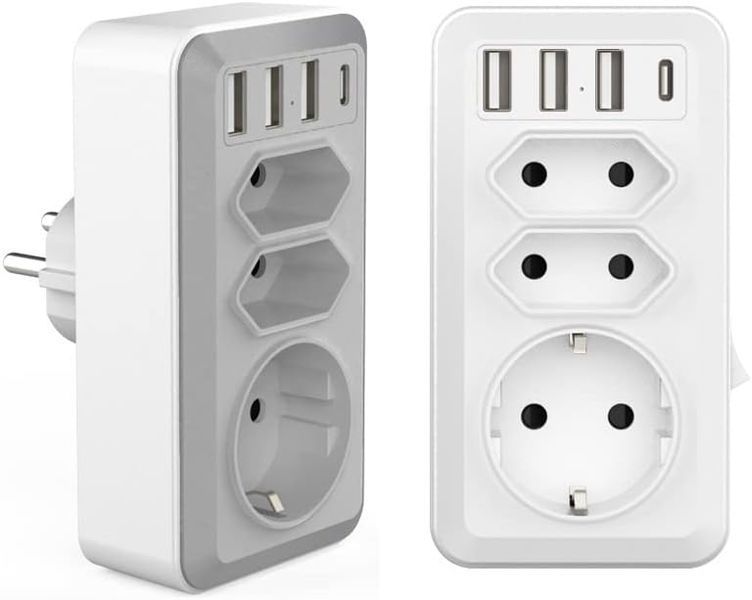 Мережевий адаптер зарядний пристрій (4 USB з 3 AC) T2502 фото