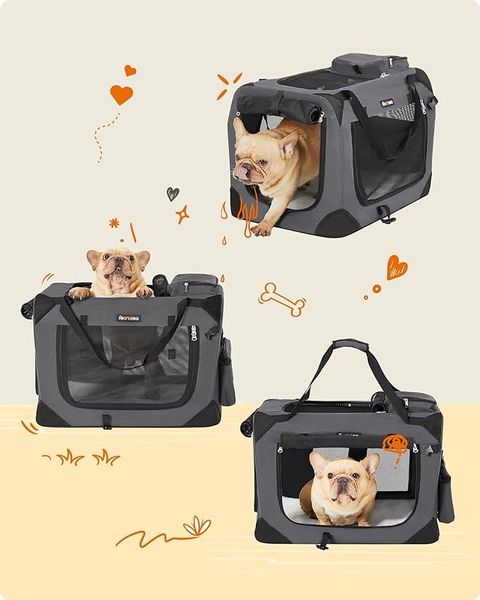 Складная сумка переноска для собак/кошек Feandrea, серая 0451 фото