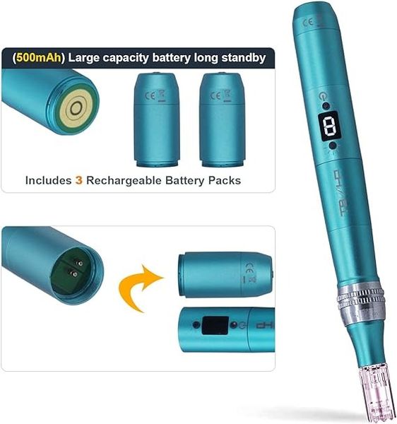 Дермапен TBPHP P20RL Derma косметична ручка з 25 картриджами та 3 батареями, блакитний 0108 фото