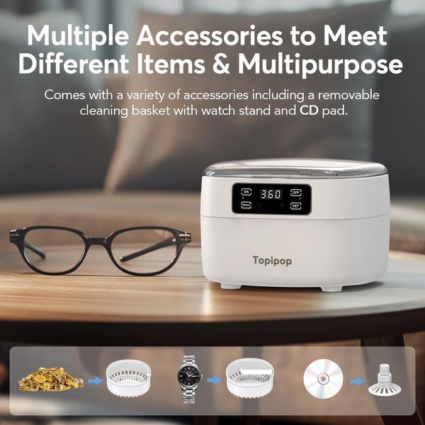 Ультразвуковая мойка Topipop ZX-956 750 мл 48 кГц для украшений и очков White/Grey M3031 фото