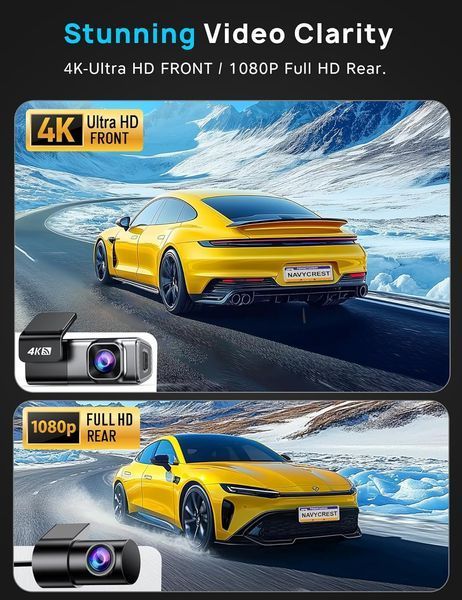 Видеорегистратор Navycrest Q7 4K Front + 1080P Rear с 5G WiFi и картой 64GB Silver M3227 фото