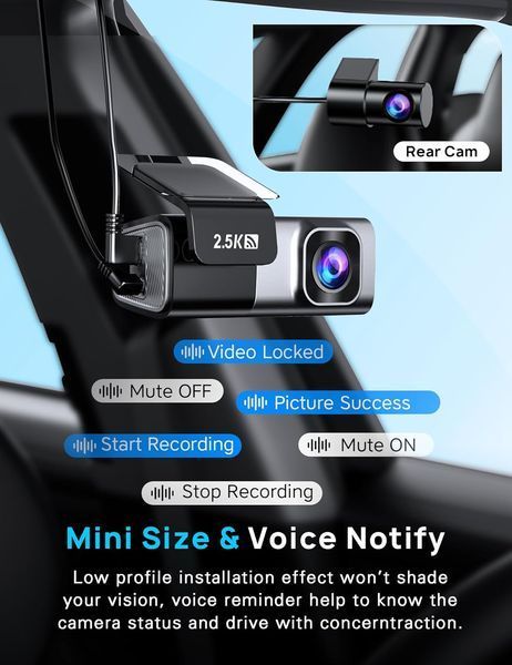 Видеорегистратор Navycrest Q7 4K Front + 1080P Rear с 5G WiFi и картой 64GB Silver M3227 фото