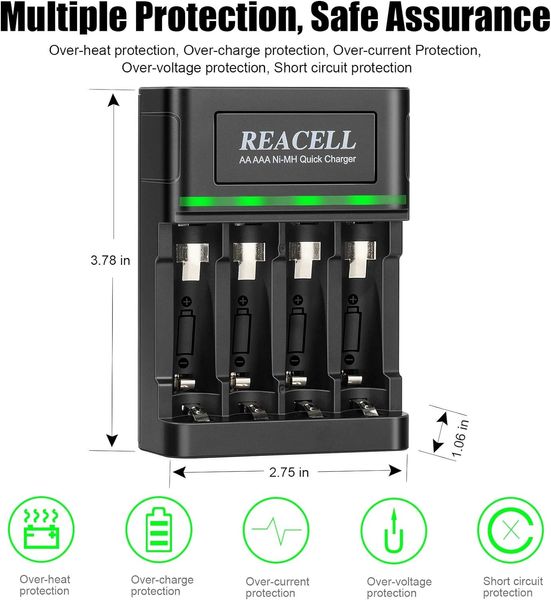 Зарядний пристрій REACELL на 4 акумулятори типу AA, AAA 2500 мАг/1800 мАг 1457 фото