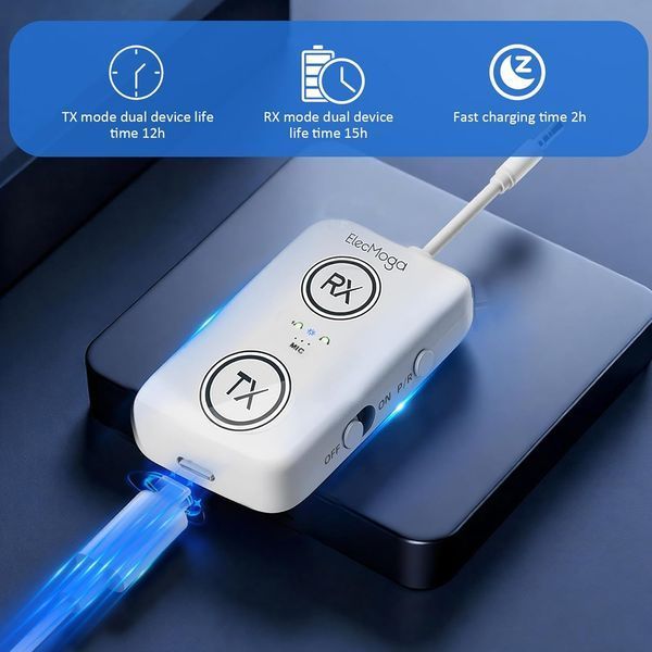 Адаптер Bluetooth 5.4 ElecMoga 2-в-1 для самолетов и ТВ с aptX Adaptive T3276 фото