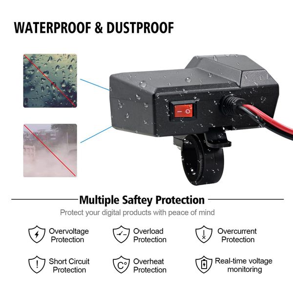 Зарядное устройство для мотоцикла 3,4 A, двойной USB 10–24 В с измерителем напряжения 0824 фото