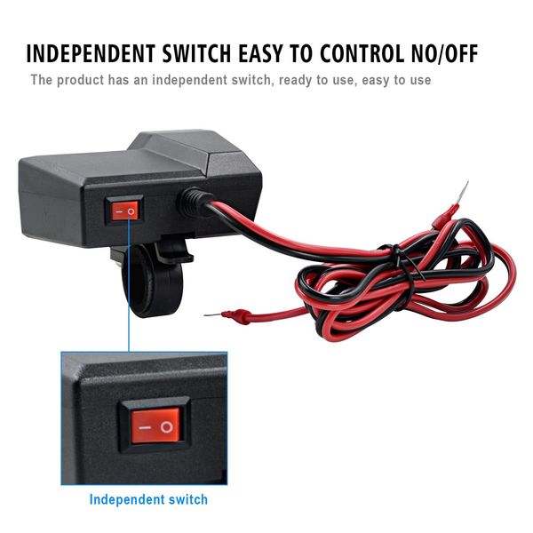Зарядное устройство для мотоцикла 3,4 A, двойной USB 10–24 В с измерителем напряжения 0824 фото