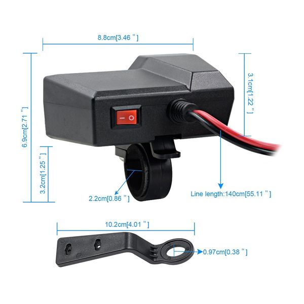 Зарядное устройство для мотоцикла 3,4 A, двойной USB 10–24 В с измерителем напряжения 0824 фото