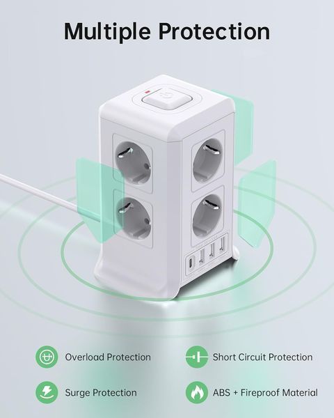 Подовжувач із заземленням 6 розеток Sameriver Multifunctional Power Strip ZYC03 з 4 USB Т1325 фото
