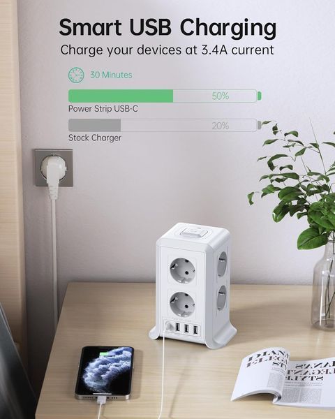 Подовжувач із заземленням 6 розеток Sameriver Multifunctional Power Strip ZYC03 з 4 USB Т1325 фото