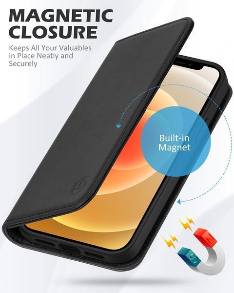 Кожаный чехол-книжка для iPhone 12/12 Pro с блокировкой RFID T0587 фото