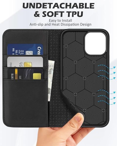 Кожаный чехол-книжка для iPhone 12/12 Pro с блокировкой RFID T0587 фото
