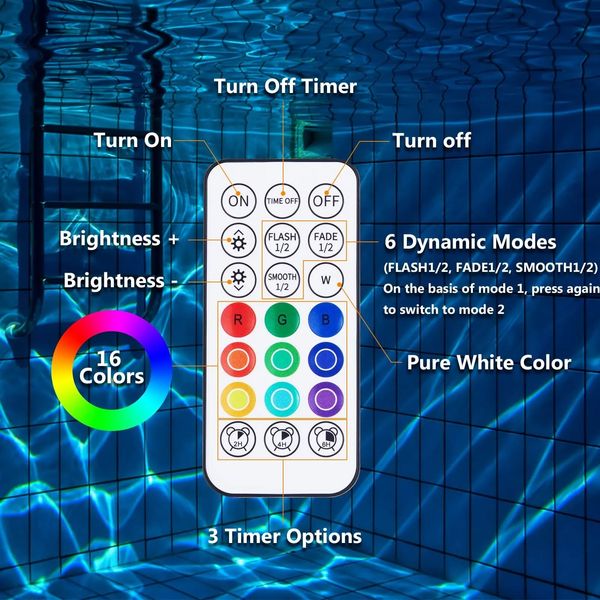 Безпровідні світлодіодні RGB ліхтарі 2 шт. для басейну LyLmLe 5,9" з Li-On з батареєю 3000 мАг, білий 0400 фото