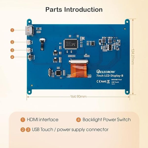 Cенсорный дисплей 7" 800x480 ELECROW RC070 0194 фото