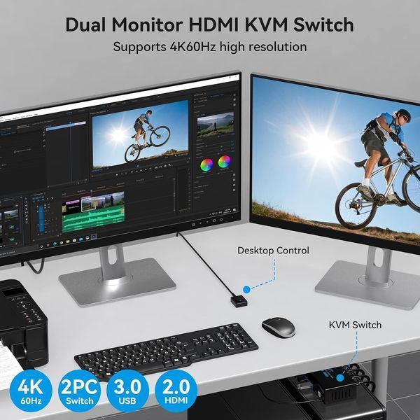 HDMI KVM свитч 2 монитора 2 компьютера 4K USB 3.0 M3849 фото