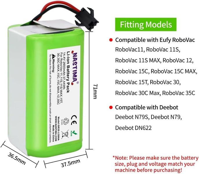 Сменная батарея для робота-пылесоса NASTIMA 14,4 В 2600 мАч 0730 фото