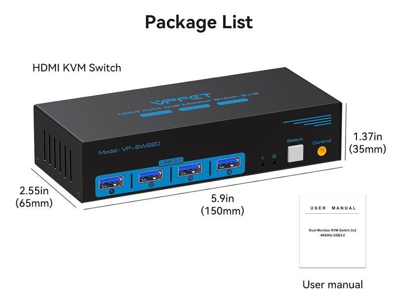 HDMI KVM свитч 2 монитора 2 компьютера 4K USB 3.0 M3849 фото