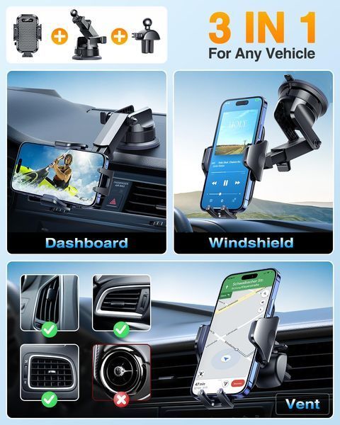 Універсальний автомобільний тримач для телефону VANMASS Black T1341 фото