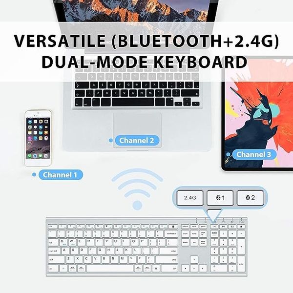 Беспроводная ультратонкая клавиатура iClever IC-DK03 Bluetooth 4,2 + 2,4G для Mac, iPad, Windows 0210 фото