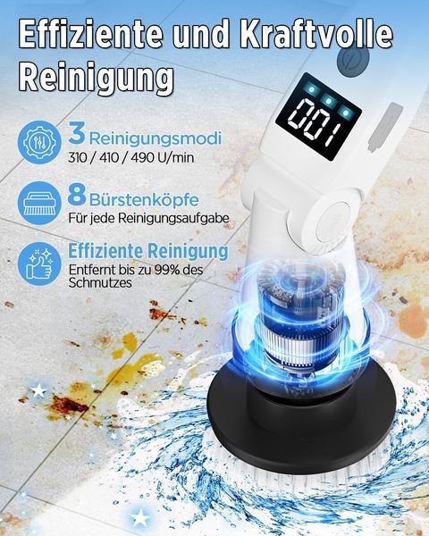 Акумуляторна електрощітка Lepwings 8-в-1 з телескопічною ручкою 3 швидкості White T3527 фото