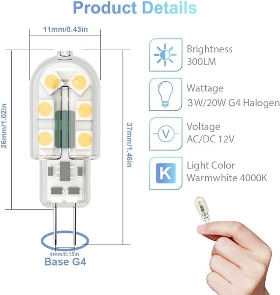 Світлодіодні лампи 10 шт Klighten G4, 3 Вт, 300 лм, натуральний білий (4000 К) 0916 фото