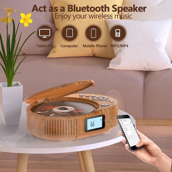 Портативный CD-плеер Arafuna 2211T-05 с Bluetooth динамиками и FM-радио (Log) M3329 фото