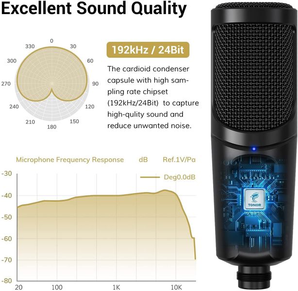 Конденсаторний мікрофон для міні-студії Tonor TC40 зі штативом, чорний 0399 фото