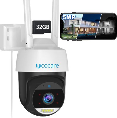 Внешняя камера видеонаблюдения WiFi 5 МП, 32G, 360° UCOCARE, цветное ночное видение 0455 фото