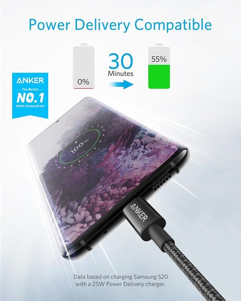 Нейлоновый кабель Anker USB C – USB C 60 Вт (3A), 1,8 м 1374 фото