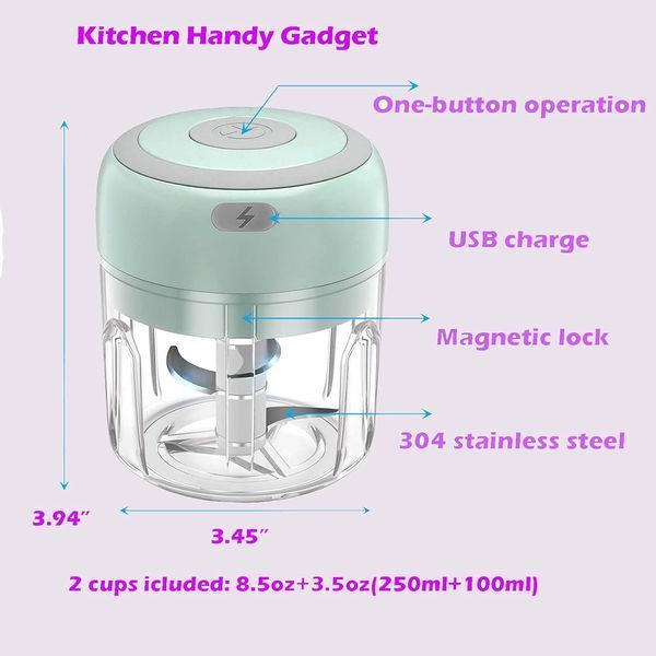 Акумуляторний мініподрібнювач Namuai Electric Mini Food Chopper (250 мл + 100 мл) Green T3528 фото