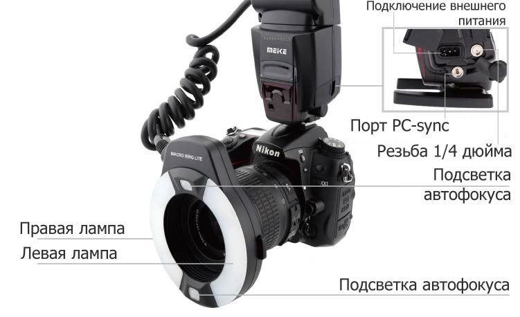 Кольцевая макро фотовспышка TTL Meike MK-14EXT Nikon 0072 фото