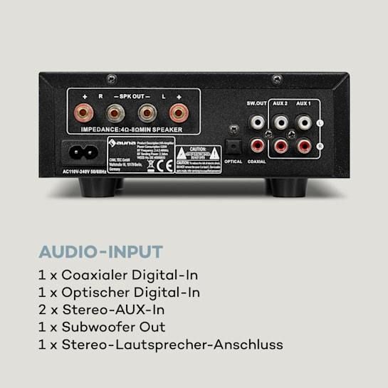 Стереопідсилювач Auna Hi-Fi Auna AMP-2 DG 2x50 Вт RMS, Bluetooth/USB (10035179) 10035179 фото