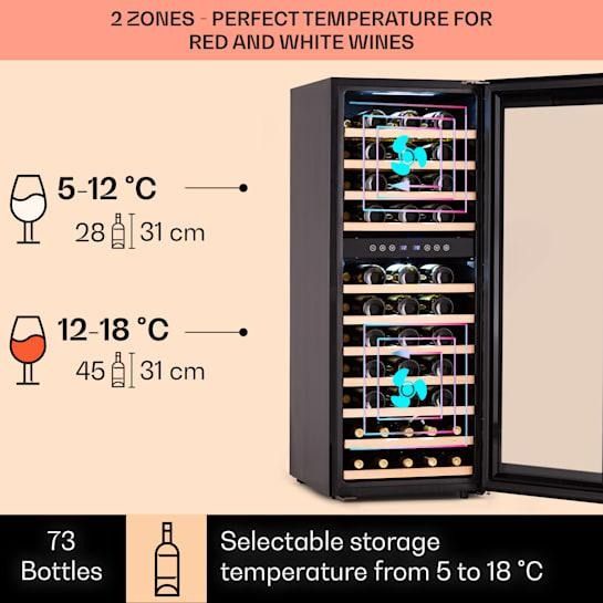 Винний холодильник Klarstein Barossa 73 Duo 192 л, 5-18°C, 73 пляшки, чорний (10041308) 10041308 фото