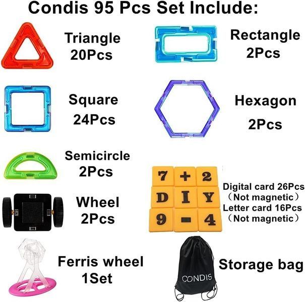 Дитячий магнітний 3D конструктор Condis 95 елементів T0237 фото