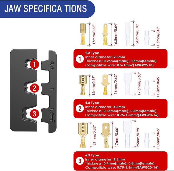 Щипцы для обжима кабеля 0,5–1,5 мм² Tubtap с 300 элементами (AWG 22–16) 0363 фото