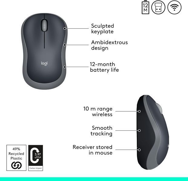 Бездротова миша Logitech M185 Swift Grey (910-002225) T3567 фото