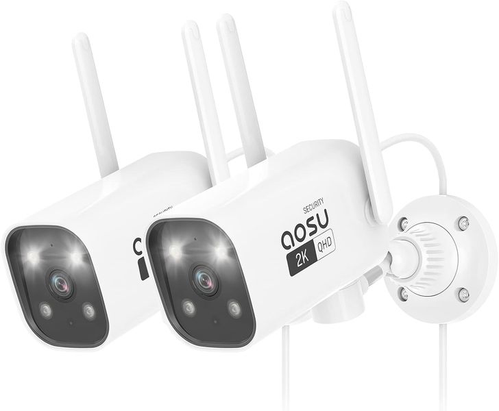 Камера відеоспостереження 2 шт. AOSU 2K Outdoor із кольоровим нічним баченням, 2-стороннє аудіо, 2,4/5 ГГц Wi-Fi, білий 0402 фото