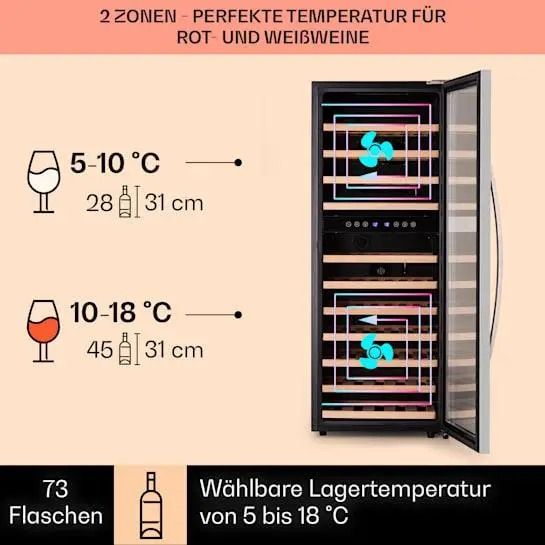 Винний холодильник Klarstein Vinamour 73 Duo, 2 зони, 192 літри, 73 пляшки, 5-18°C (10041314) УЦІНКА 10041314 фото